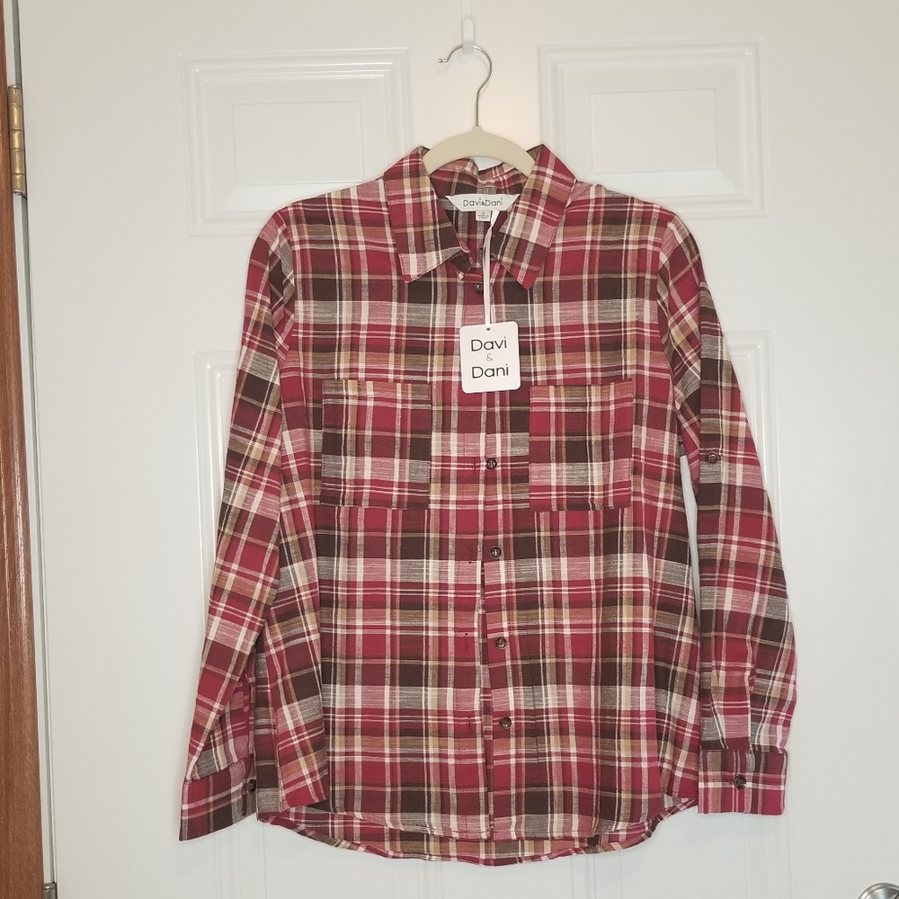 NWT Davi & Dani Burgundy Plaid